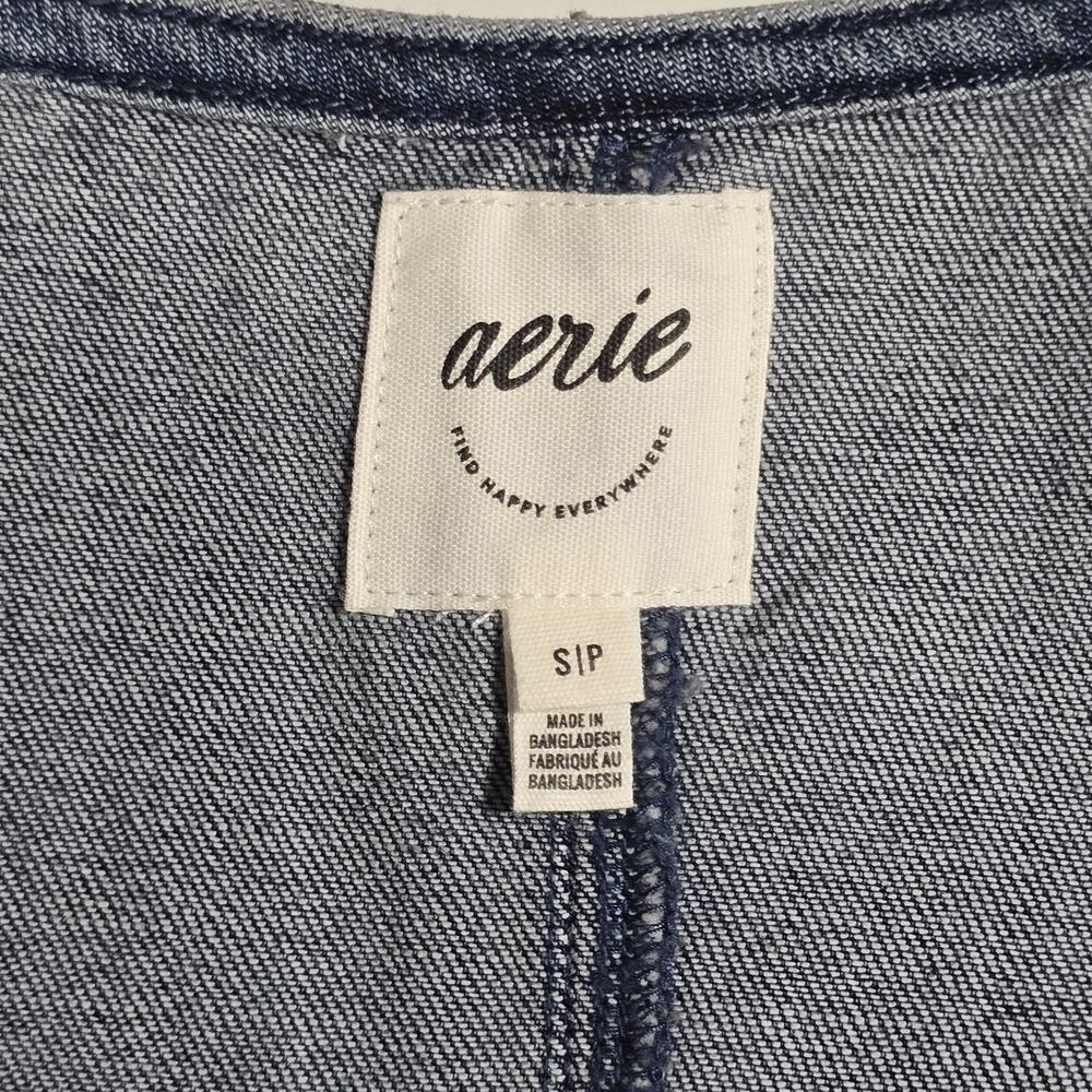 Aerie Denim Kick Flare Overalls Jumpsuit S Blue Wide Leg Adjustable Straps - Picture 8 of 16